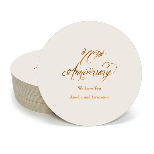 Elegant 70th Anniversary Round Coasters